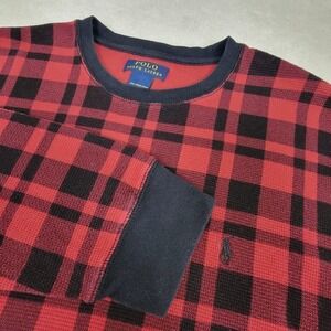 Polo Ralph Lauren Mens 2XL Red Black Plaid Rugged Waffle Knit Thermal Shirt